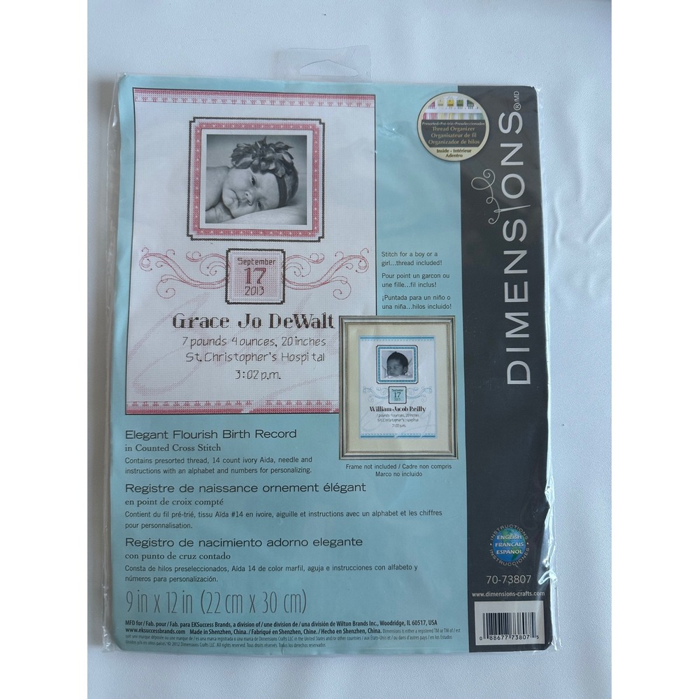 Dimensions Elegant Flourish Birth Record Counted Cross Stitch Kit 70-73807 Ivory